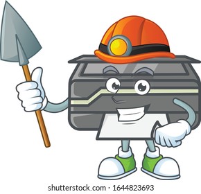 Cool clever Miner printer cartoon character design style