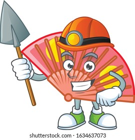 Cool clever Miner red chinese folding fan cartoon character design