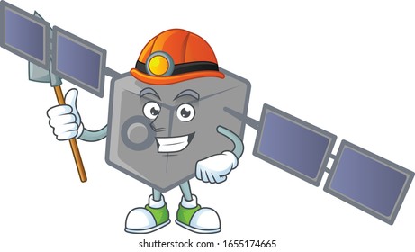 Cool clever Miner satellite network cartoon character design