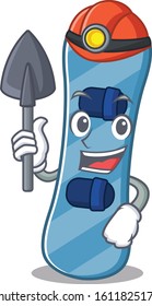 Cool clever Miner snowboard cartoon character design