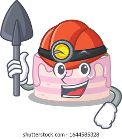 Cool clever Miner strawberry cake cartoon character design
