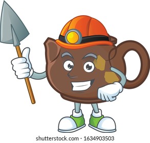 Cool clever Miner teapot cartoon character design