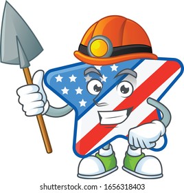 Cool clever Miner USA star cartoon character design