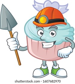 Cool clever Miner vanilla blue love cupcake cartoon character design