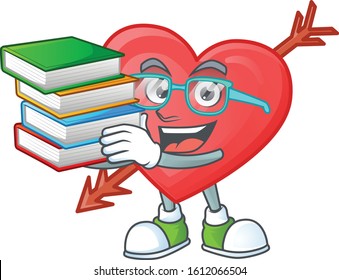 Cool and clever Student arrow love mascot cartoon with book