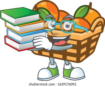 Cool and clever Student basket oranges mascot cartoon with book
