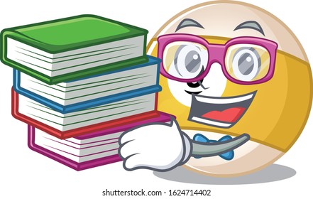 Cool and clever Student billiard ball mascot cartoon with book