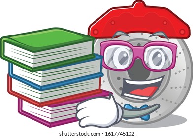Cool and clever Student car brake mascot cartoon with book