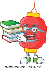 Cool and clever Student chinese lantern mascot cartoon with book