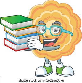 Cool and clever Student chinese mooncake mascot cartoon with book