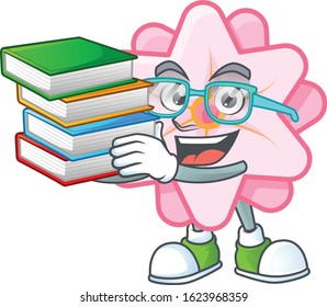Cool and clever Student chinese pink flower mascot cartoon with book