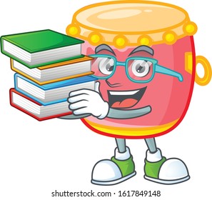 Cool and clever Student chinese red drum mascot cartoon with book
