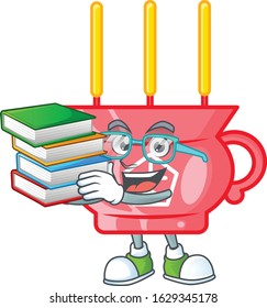 Cool and clever Student chinese red incense mascot cartoon with book