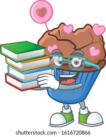 Cool and clever Student chocolate love cupcake mascot cartoon with book
