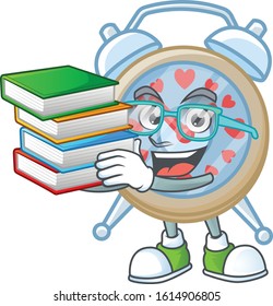 Cool and clever Student clock love mascot cartoon with book