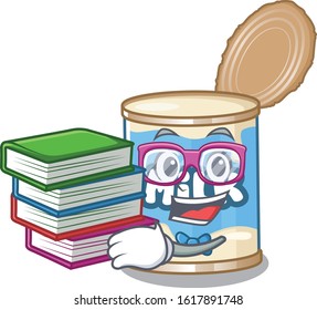 Cool and clever Student condensed milk mascot cartoon with book