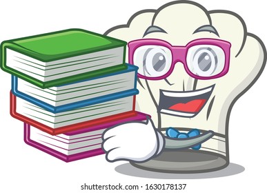 Cool and clever Student cook hat mascot cartoon with book