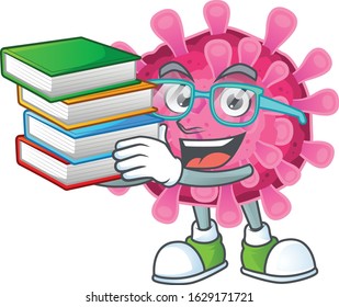 Cool and clever Student corona virus mascot cartoon with book