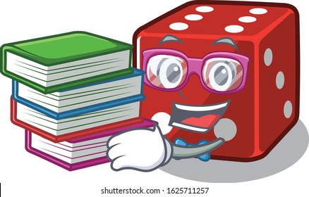 Cool and clever Student dice mascot cartoon with book