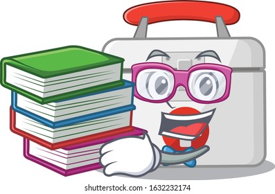 Cool and clever Student first aid kit mascot cartoon with book