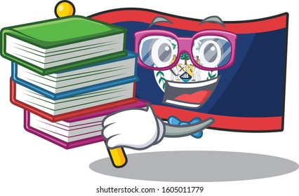 Cool and clever Student flag belize mascot cartoon with book