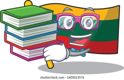 Cool and clever Student flag lithuania mascot cartoon with book