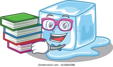 Cool and clever Student ice cube mascot cartoon with book