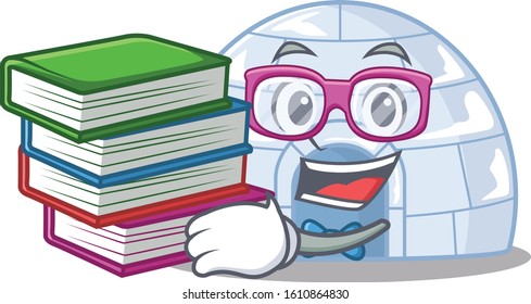 Cool and clever Student igloo mascot cartoon with book