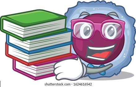 Cool and clever Student lymphocyte cell mascot cartoon with book