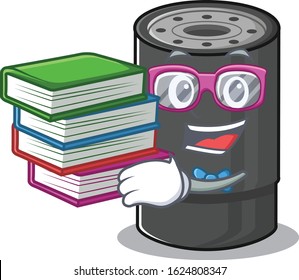 Cool and clever Student oil filter mascot cartoon with book