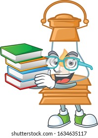 Cool and clever Student oil lamp mascot cartoon with book