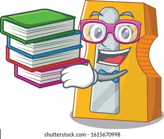 Cool and clever Student pencil sharpener mascot cartoon with book