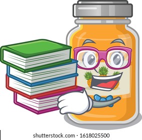 Cool and clever Student pineapple jam mascot cartoon with book