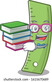 Cool and clever Student ruler mascot cartoon with book