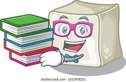 Cool and clever Student sugar cube mascot cartoon with book