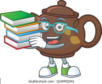 Cool and clever Student teapot mascot cartoon with book