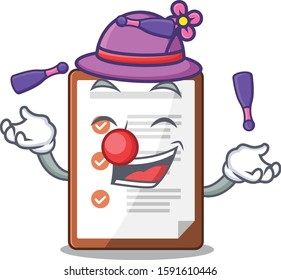 cool clipboard Scroll mascot cartoon style playing Juggling