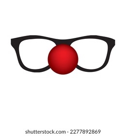 Cool clown red nose is fixed on classic glasses.