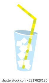 Cool cocktail. A glass with ice and a straw. Isolated image.
