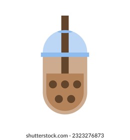 Cool coco bubble tea drink glass doodle icon flat vector design