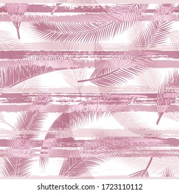 Cool coconut palm leaves tree branches overlapping stripes vector seamless pattern. Brazilian forest foliage clothing fabric print. Tropical leaves silhouettes wallpaper.