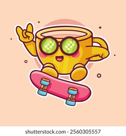 cool coffee cup character mascot playing skateboard isolated cartoon