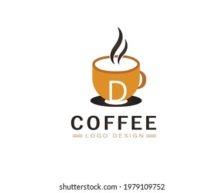 Cool coffee cup vector logo design with D letter 
