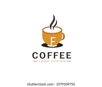Cool coffee cup vector logo design with F letter 
