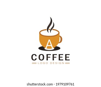 Cool coffee cup vector logo design with A letter 
