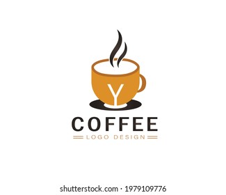 Cool coffee cup vector logo design with Y letter 
