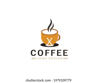 Cool coffee cup vector logo design with X letter 
