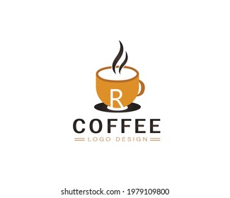 Cool coffee cup vector logo design with R letter 
