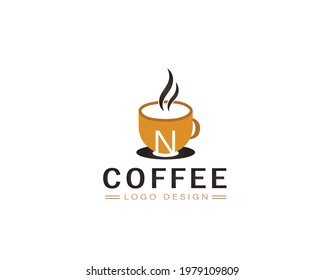 Cool coffee cup vector logo design with N letter 
