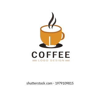 Cool coffee cup vector logo design with L letter 
